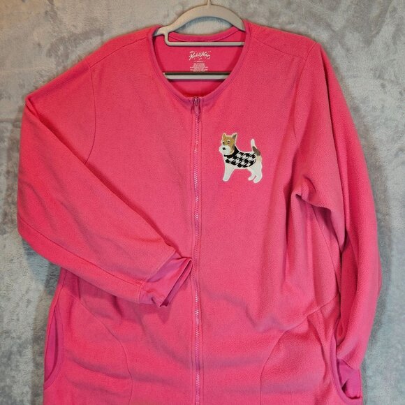 Nick & Nora Pink Dog Fleece Dog on Feet One Piece Pajamas Womens L Warm pockets - Picture 6 of 15